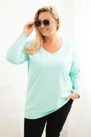 Moteriška bliuskutė Plus Size su V formos iškirpte ir ilgomis rankovėmis