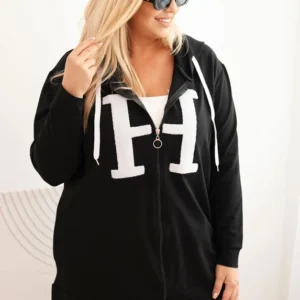 Moteriška džemperis Plus Size medvilninė su gobtuvu ir didžia raide H