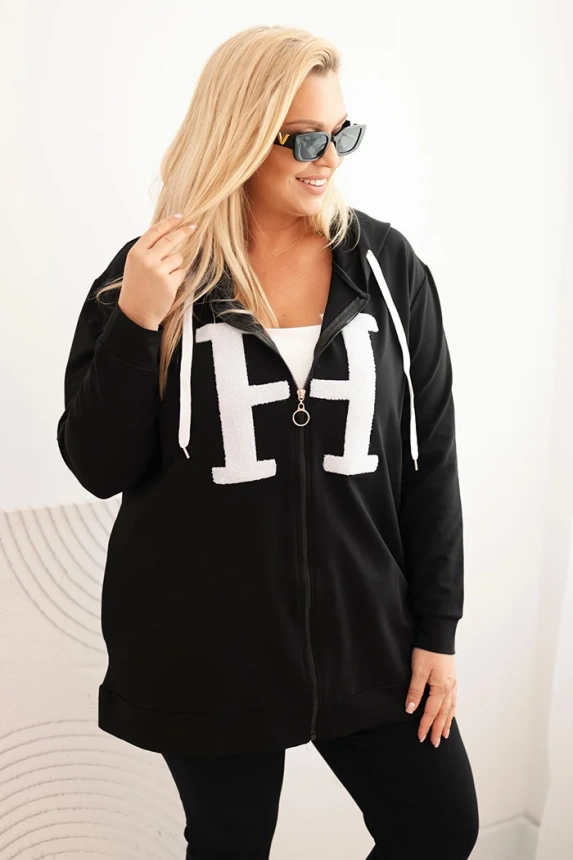 35055_3 Moteriška džemperis Plus Size medvilninė su gobtuvu ir didžia raide H