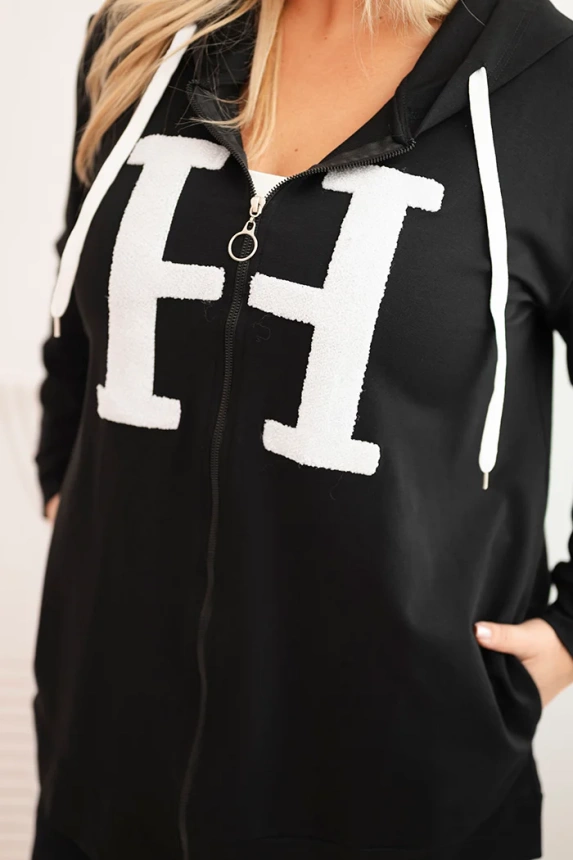 35055_4 Moteriška džemperis Plus Size medvilninė su gobtuvu ir didžia raide H - Image 4