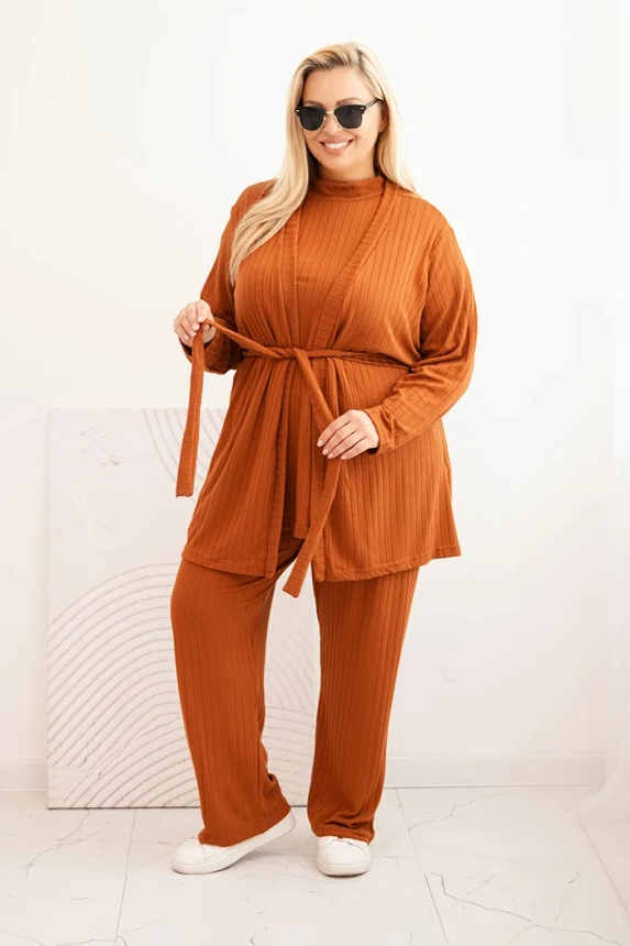 35056_3 Moteriška Plus Size 3 dalių kamelinis