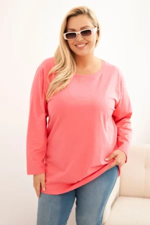 Moteriška Plus Size medvilninė bluzonė su apvaliu iškirpimu