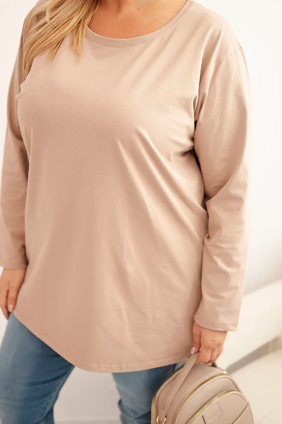 35076_4 Moteriška Plus Size medvilninė palaidinė su apvaliu iškirpimu fango - Image 4