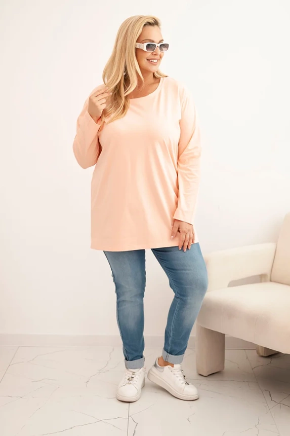35077_1 Moteriška Plus Size medvilninė palaidinė su apvaliu iškirpimu persikų - Image 2