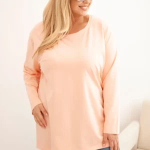 Moteriška Plus Size medvilninė palaidinė su apvaliu iškirpimu persikų
