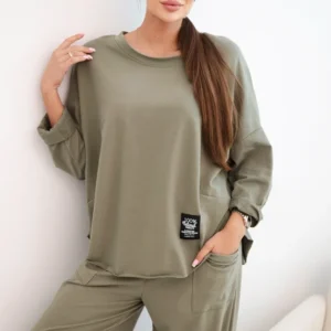 Medvilnės : džemperis + kelnės šviesiai khaki