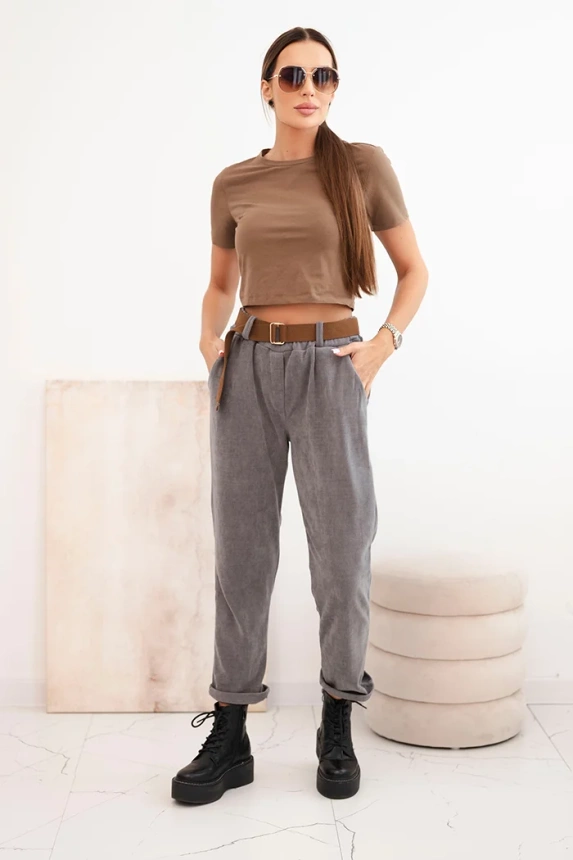 35107_1 Moteriškos štrikinės kelnės su diržu tamsiai - Image 2