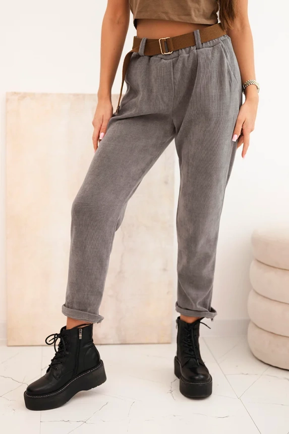 35107_4 Moteriškos štrikinės kelnės su diržu tamsiai