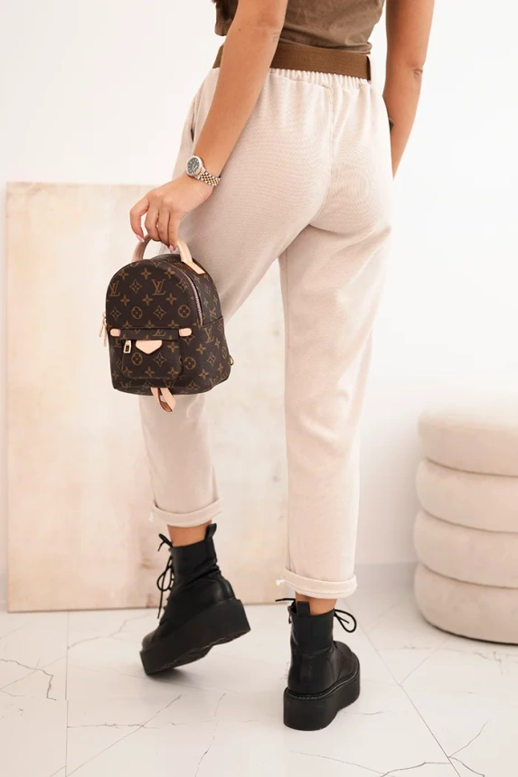 35108_2 Moteriškos kelnės su diržu štrichinės bežinės - Image 3