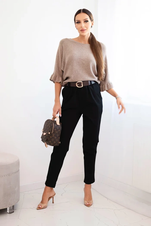 35152_1 Moteriškos vizkozės kelnės su diržu ir siaurėjančiomis kojomis - Image 2