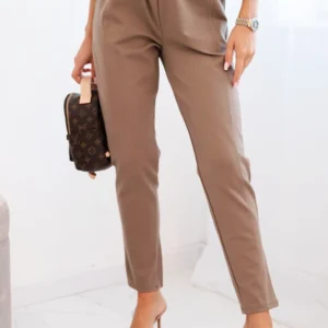 Moteriškos vizkozės kelnės su diržu ir siaurėjančiomis klešnėmis fango