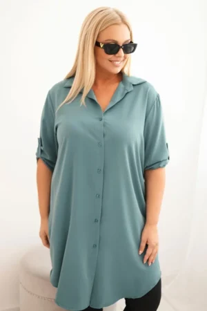 Moteriška marškininė suknelė Plus Size su ilgesniu užpakaliu ir pasukamais rankovėmis tamsiai