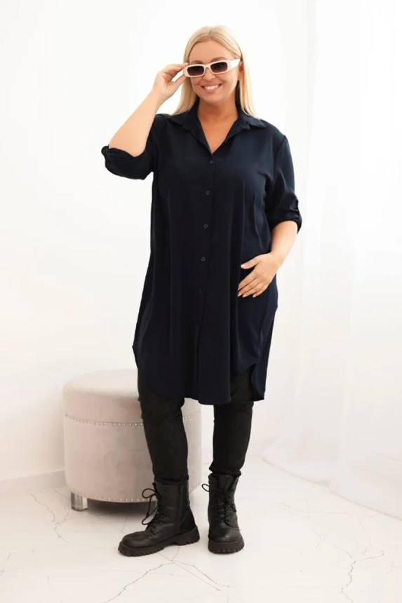 35216_1 Moteriška marškininė suknelė Plus Size su ilgesne nugara ir sukama rankove - Image 2