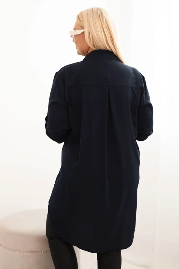 35216_2 Moteriška marškininė suknelė Plus Size su ilgesne nugara ir sukama rankove - Image 3