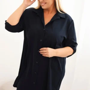 Moteriška marškininė suknelė Plus Size su ilgesne nugara ir sukama rankove