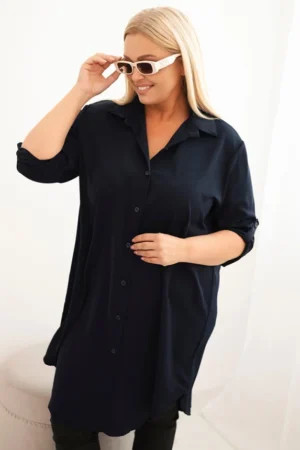 Moteriška marškininė suknelė Plus Size su ilgesne nugara ir sukama rankove