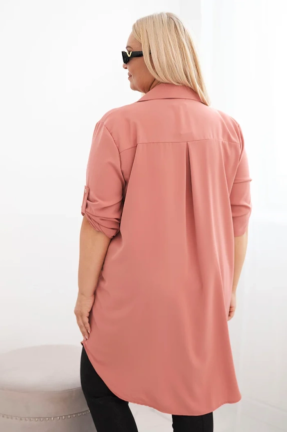 35217_2 Moteriška marškininė suknelė Plus Size su ilgesne nugara ir sukamu rankovėmis tamsus - Image 3