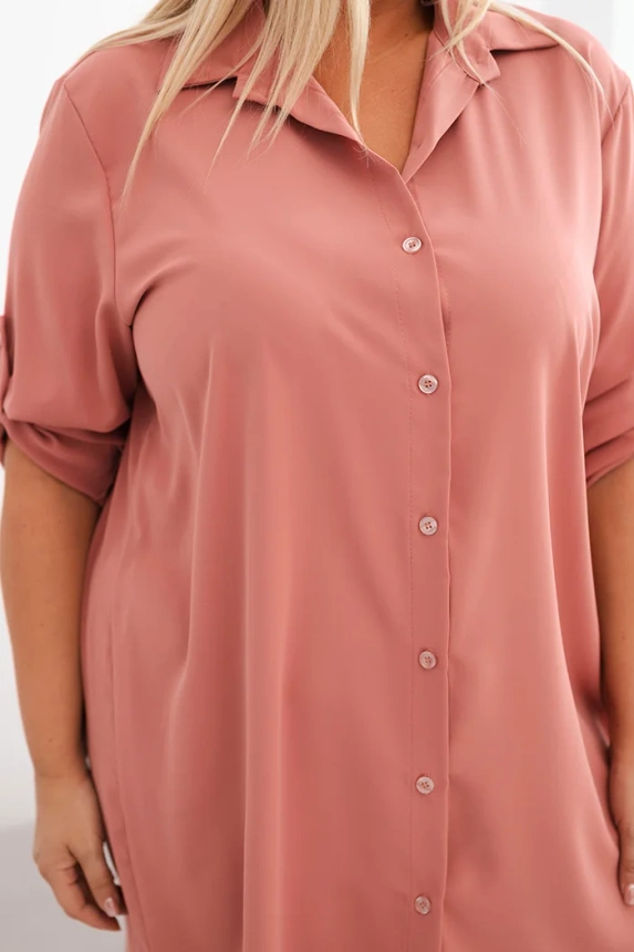 35217_4 Moteriška marškininė suknelė Plus Size su ilgesne nugara ir sukamu rankovėmis tamsus - Image 4