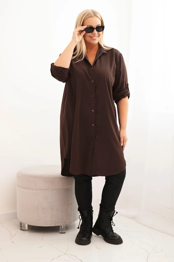 35219_1 Moteriška marškininė suknelė Plus Size su ilgesniu nugara ir sukamu rankovėm - Image 2