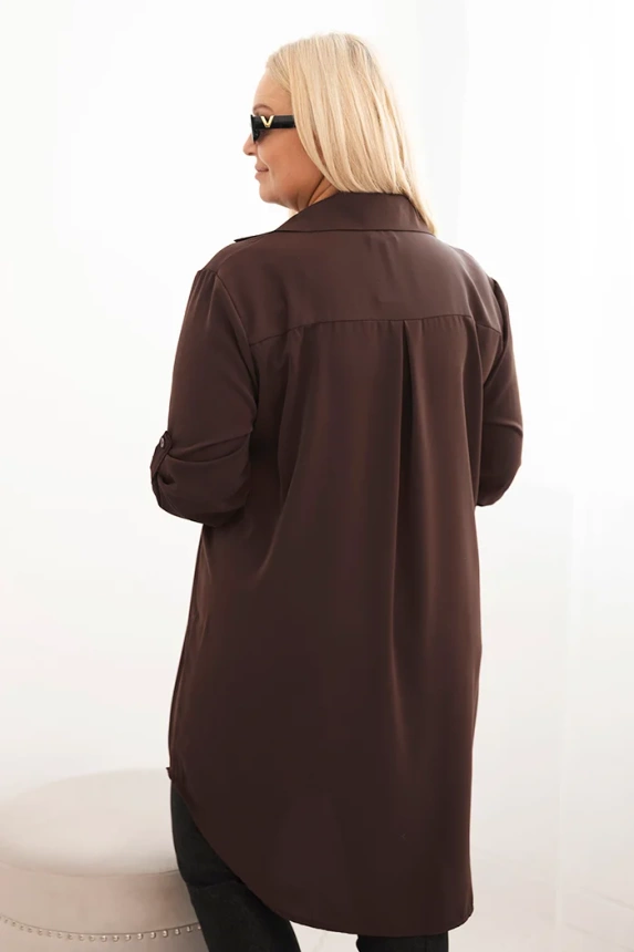 35219_2 Moteriška marškininė suknelė Plus Size su ilgesniu nugara ir sukamu rankovėm - Image 3