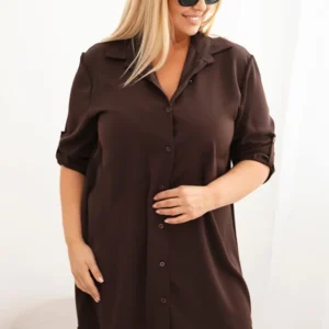 Moteriška marškininė suknelė Plus Size su ilgesniu nugara ir sukamu rankovėm