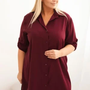 Moteriška marškininė suknelė Plus Size su ilgesne nugara ir suktiniais rankovėmis slyvų