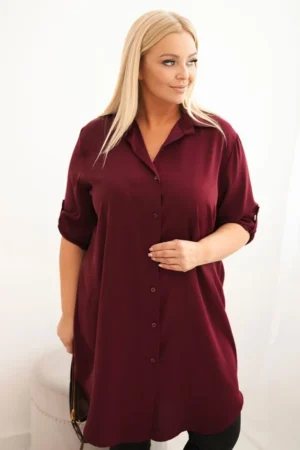 Moteriška marškininė suknelė Plus Size su ilgesne nugara ir suktiniais rankovėmis slyvų