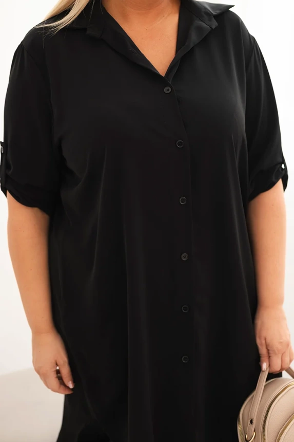 35222_4 Moteriška marškininė suknelė Plus Size su ilgesne nugarine ir pasukamomis rankovėmis - Image 4