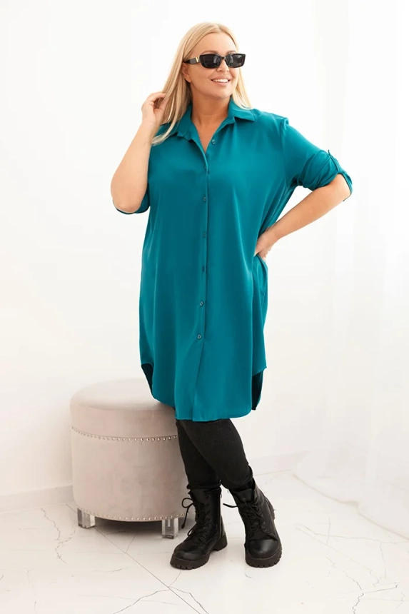 35223_1 Moteriška marškininė suknelė Plus Size su ilgesne nugarine ir sukamu rankovėm jūros - Image 2