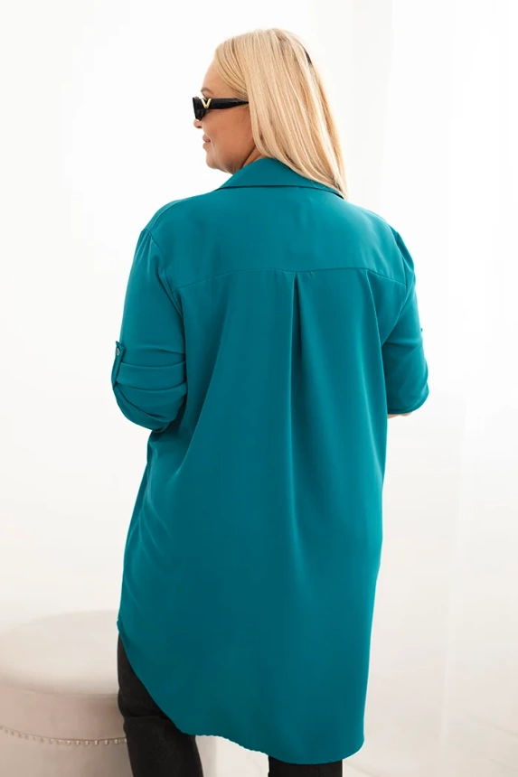 35223_2 Moteriška marškininė suknelė Plus Size su ilgesne nugarine ir sukamu rankovėm jūros - Image 3