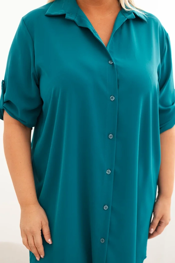 35223_4 Moteriška marškininė suknelė Plus Size su ilgesne nugarine ir sukamu rankovėm jūros - Image 4