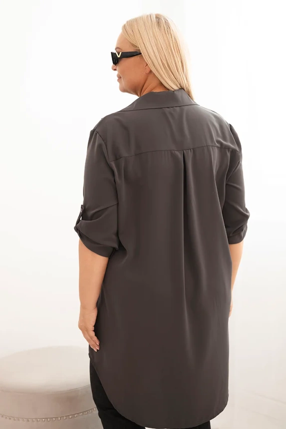 35224_2 Moteriška marškininė suknelė Plus Size su ilgesniu nugara ir sukamu rankovėmis - Image 3