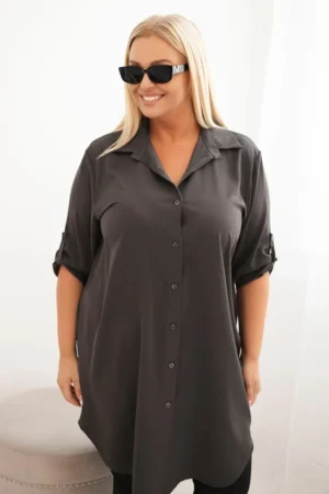 Moteriška marškininė suknelė Plus Size su ilgesniu nugara ir sukamu rankovėmis