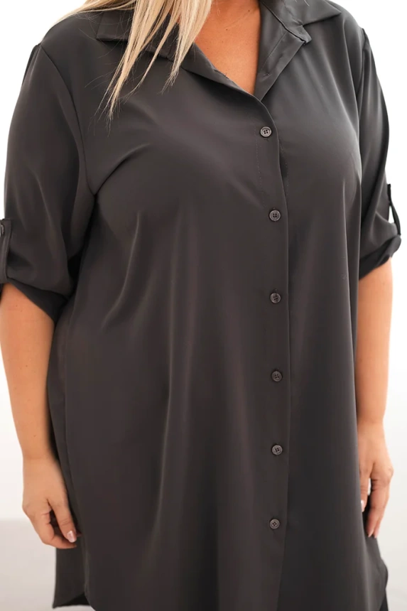 35224_4 Moteriška marškininė suknelė Plus Size su ilgesniu nugara ir sukamu rankovėmis - Image 4