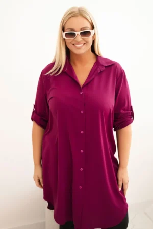 Moteriška marškininė suknelė Plus Size su ilgesniu nugaros dalimi ir pasukamomis rankovėmis tamsiai