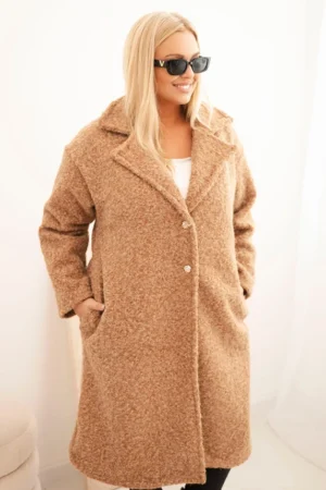 Moteriškas paltas Plus Size su vilna ir dideliu apykakle camelinis