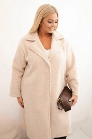 Moteriškas paltas Plus Size su vilna ir dideliu apykakle bežinis