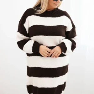 Moteriška megztinė suknelė Plus Size dryžuota