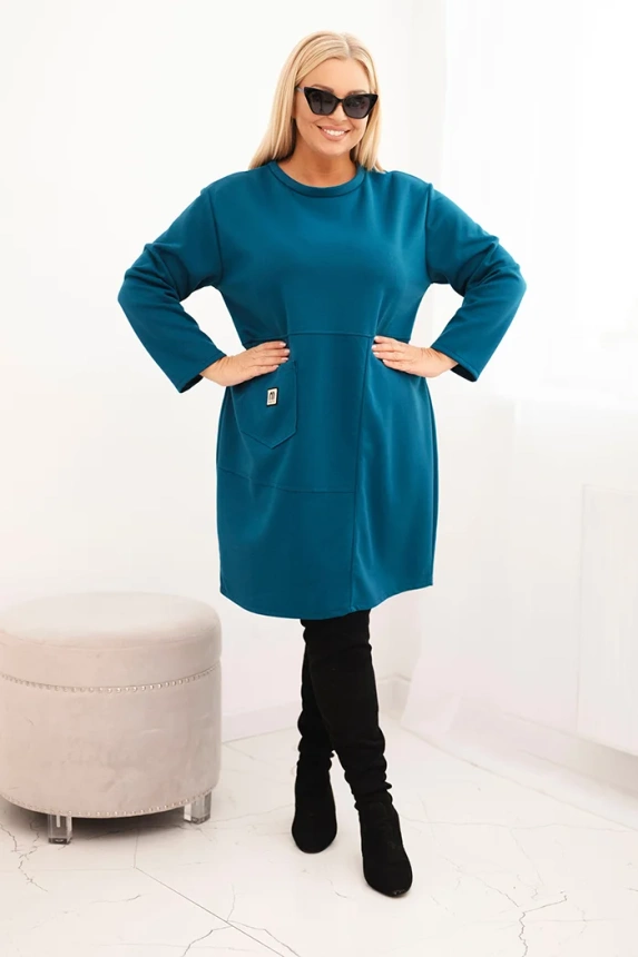 35248_1 Moteriška suknelė Plus Size su kišene ir 3/4 rankovėmis sviestinė jūra - Image 2