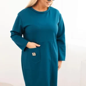 Moteriška suknelė Plus Size su kišene ir 3/4 rankovėmis sviestinė jūra