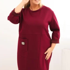 Moteriška suknelė Plus Size su kišene ir 3/4 rankovėmis sviestinė slyvų