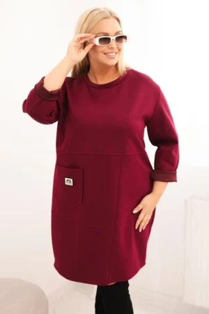 Moteriška suknelė Plus Size su kišene ir 3/4 rankovėmis sviestinė slyvų