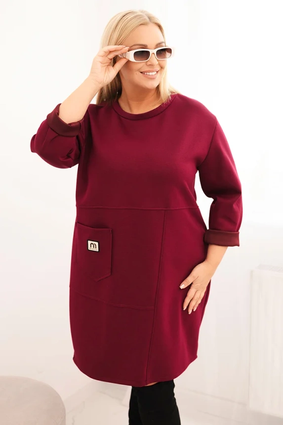 35250_3 Moteriška suknelė Plus Size su kišene ir 3/4 rankovėmis sviestinė slyvų