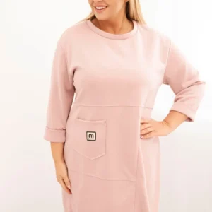 Moteriška suknelė Plus Size su kišene ir 3/4 rankovėmis sviestinis