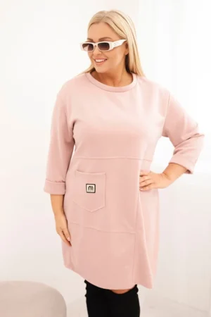 Moteriška suknelė Plus Size su kišene ir 3/4 rankovėmis sviestinis
