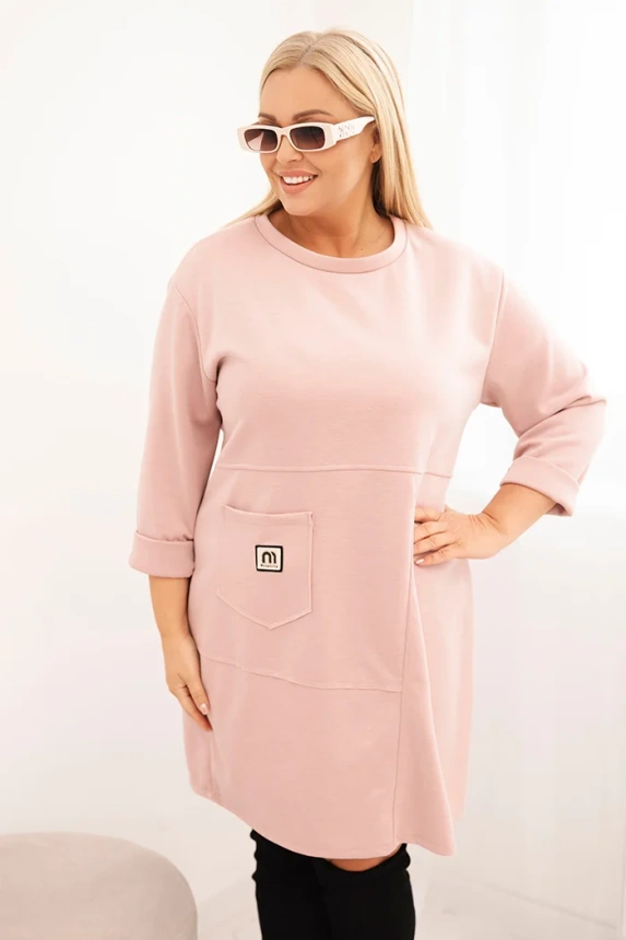 35251_3 Moteriška suknelė Plus Size su kišene ir 3/4 rankovėmis sviestinis