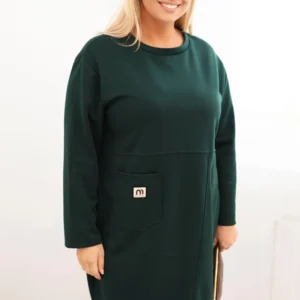 Moteriška suknelė Plus Size su kišene ir 3/4 rankovėmis tamsiai