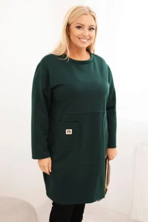 Moteriška suknelė Plus Size su kišene ir 3/4 rankovėmis tamsiai