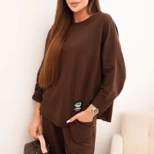 Kombinacija medvilnės bliuzono + kelnių tamsiai