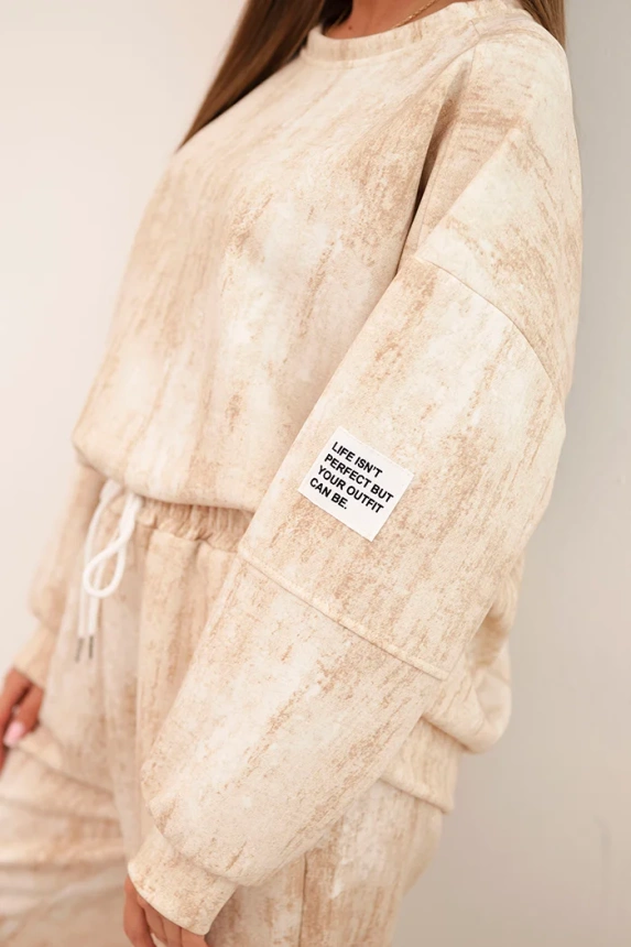 35292_4 Moteriškas oversize treninginis kostiumas iš viskozės su nudilimo efektu šviesiai kreminis - Image 4